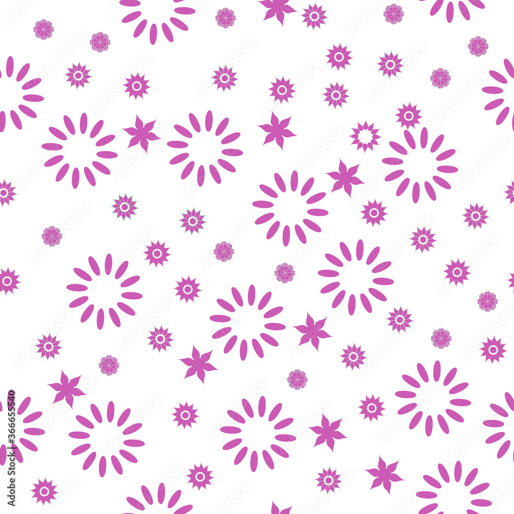 Floral design pattern. Cute seamless pink flowers on background. Vector illustration pattern for fabric, textile, gift wrapping, background, wallpaper, bullet journal, scrapbooking 