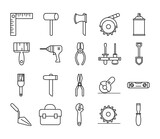 tool repair maintenance and construction equipment icons set line style icon
