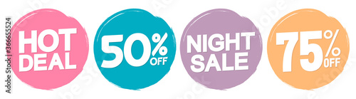 Set Sale banners design template, discount tags, grunge brush, vector illustration