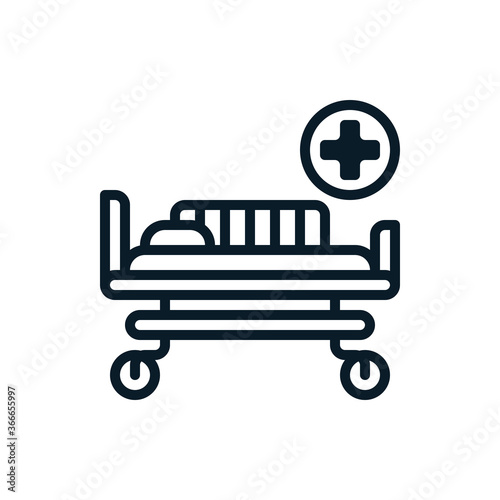 Hospital bed outline icons. Vector illustration. Editable stroke. Isolated icon suitable for web, infographics, interface and apps.
