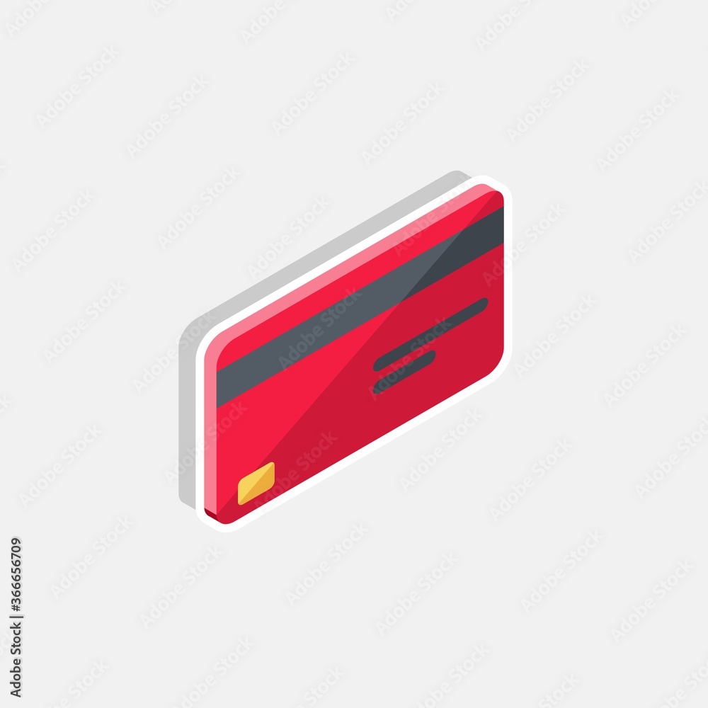 Credit card Red right view - White Stroke+Shadow icon vector isometric. Flat style vector illustration. Credit card Red right view - White Stroke+Shadow icon vector isometric. Flat style vector illustration.