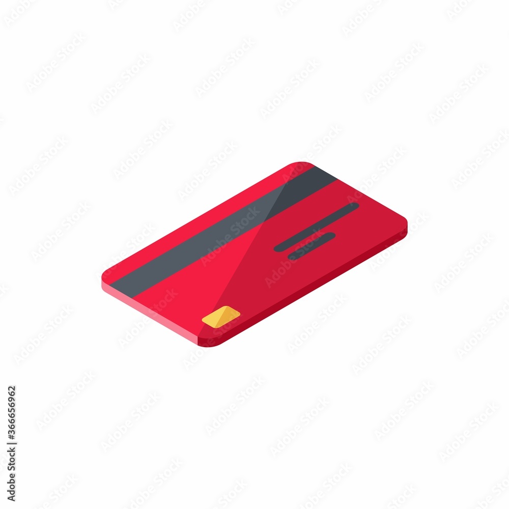 Credit card Red right view - White Background icon vector isometric. Flat style vector illustration. Credit card Red right view - White Background icon vector isometric. Flat style vector illustration.