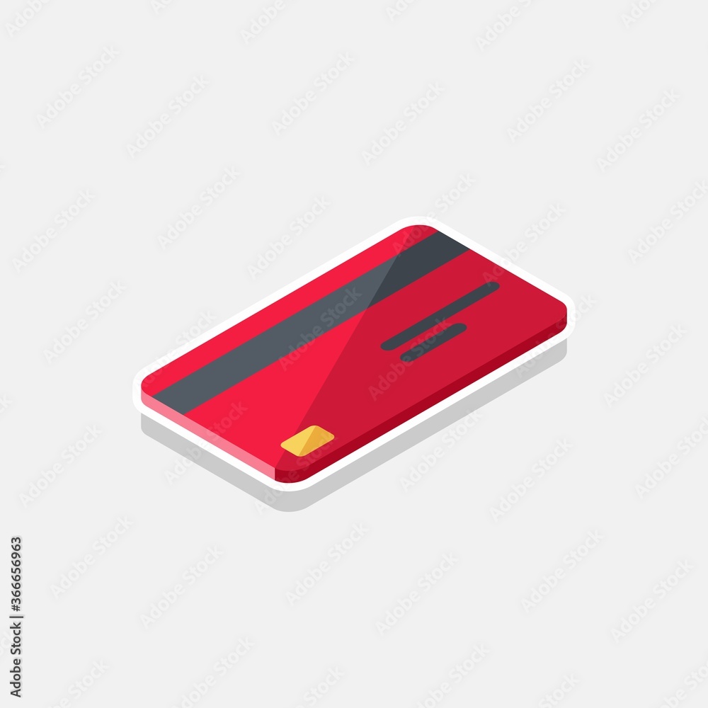 Credit card Red right view - White Stroke+Shadow icon vector isometric. Flat style vector illustration. Credit card Red right view - White Stroke+Shadow icon vector isometric. Flat style vector illustration.
