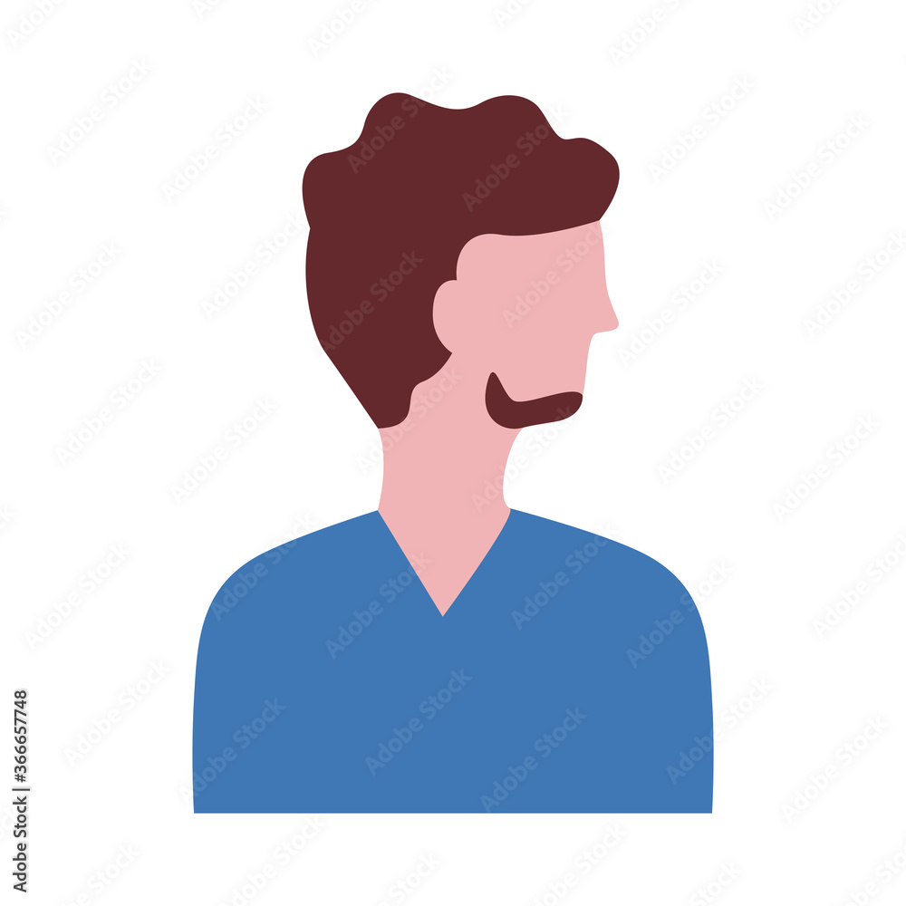 young man with beard profile avatar character flat style icon young man with beard profile avatar character flat style icon