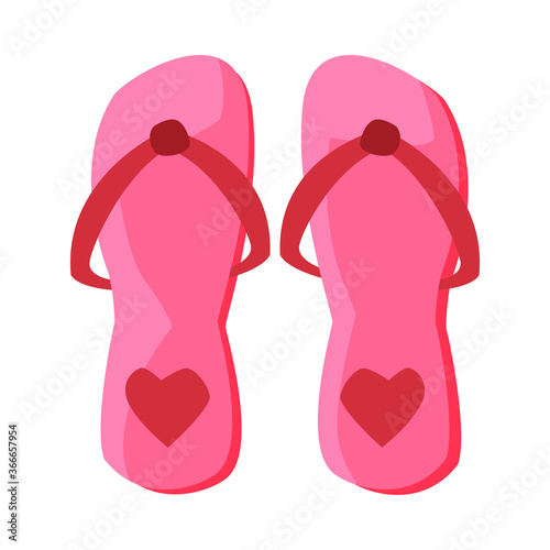 Pair of Pink Flip Flops, Summer Vacation Accessory, Traveling and Tourism Vector Illustration on White Background