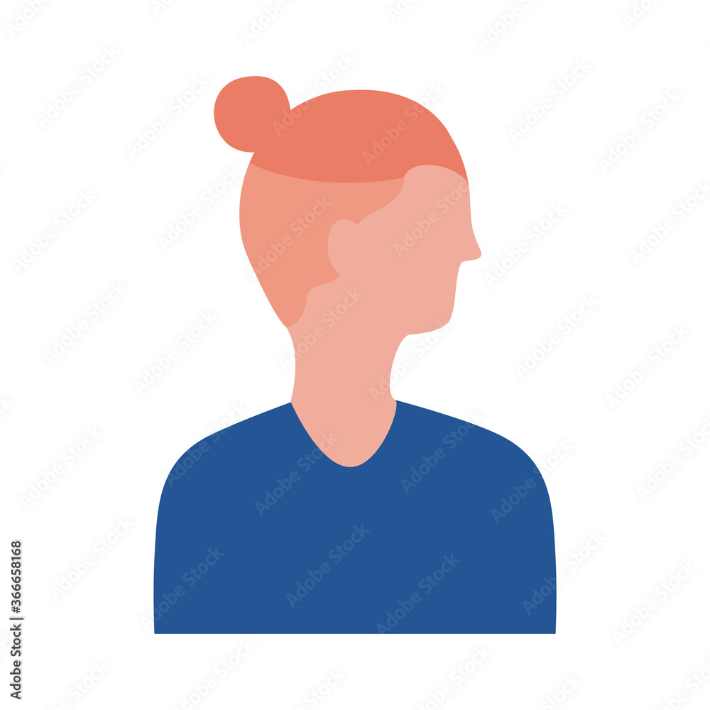 young man profile with long hair avatar character flat style icon