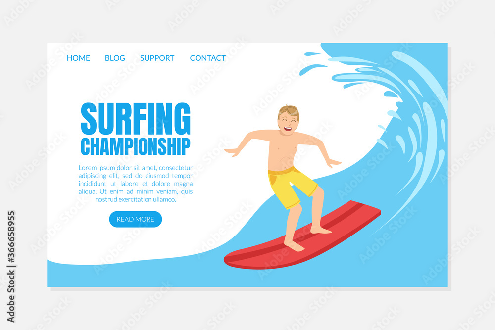 Surfing Championship Landing Page Template in Vector Surfing Championship Landing Page Template in Vector