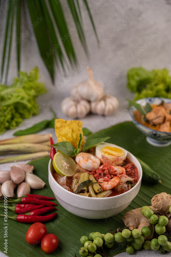 Tom Yum Noodles with Shrimp and Boiled Eggs. Tom Yum Noodles with Shrimp and Boiled Eggs.