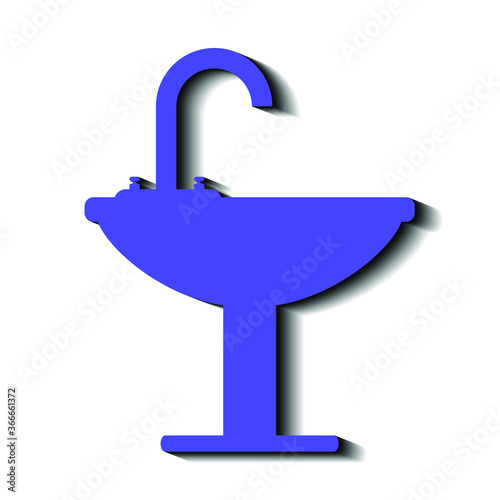 Blue bath sink on a white background and black shadow, sign for design, vector illustration