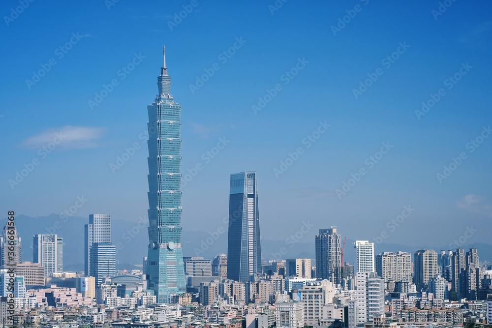 Taipei, Taiwan - Jan 16, 2018: Taipei is a capital city of Taiwan. Asia business concept image, panoramic modern cityscape building bird’s eye view, shot in Taipei, Taiwan.