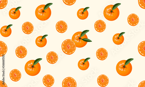 Half Orange and Orange. Food, isolated on light yellow background. Vector illustration.