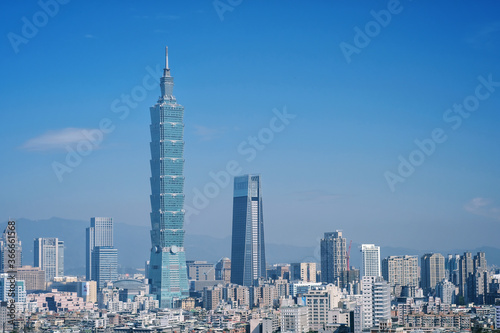 Taipei, Taiwan - Jan 16, 2018: Taipei is a capital city of Taiwan. Asia business concept image, panoramic modern cityscape building bird’s eye view, shot in Taipei, Taiwan.