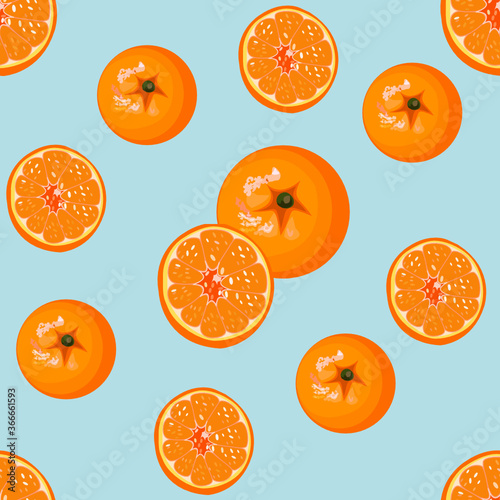 Half Orange and Orange. Food, isolated on blue background. Vector illustration.