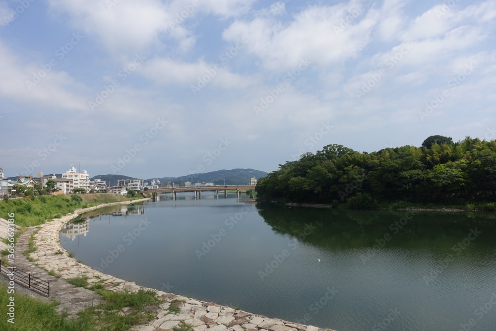 river view near Okayama castle landscape, a Japanese castle in the city of Okayama in Japan