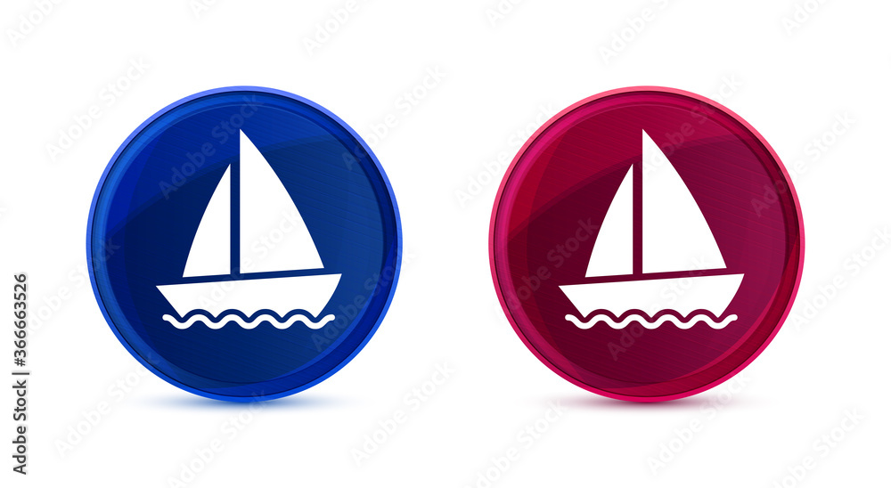 Sailboat icon silky round button set illustration Sailboat icon silky round button set illustration
