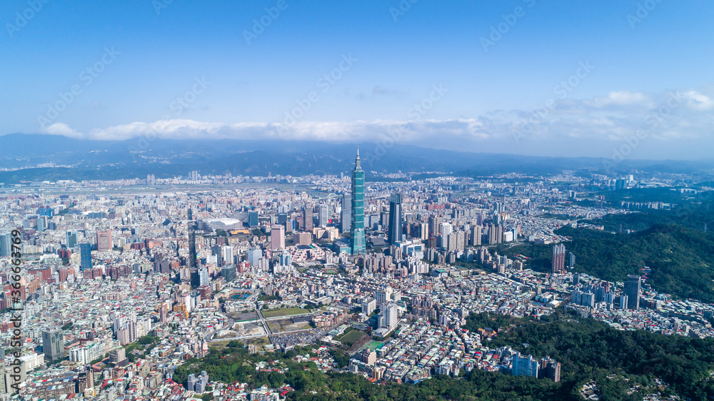Taipei City Aerial View - Asia business concept image, panoramic modern cityscape building bird’s eye view in morning blue bright sky. Drone photography shot in Taipei, Taiwan. Taipei City Aerial View - Asia business concept image, panoramic modern cityscape building bird’s eye view in morning blue bright sky. Drone photography shot in Taipei, Taiwan.