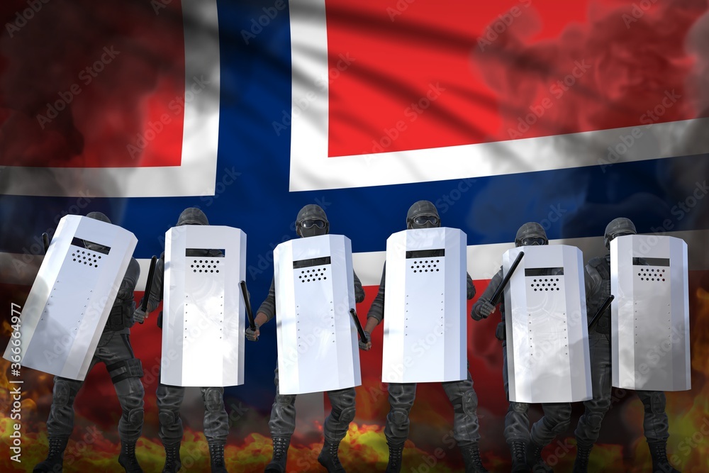 Ταπετσαρία Norway protest fighting concept, police swat in heavy smoke and fire protecting