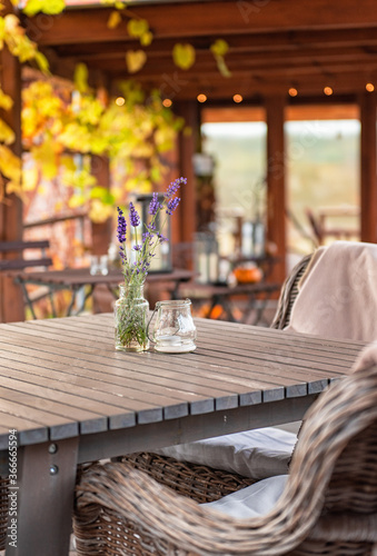 Cozy restaurant with pumpki...
