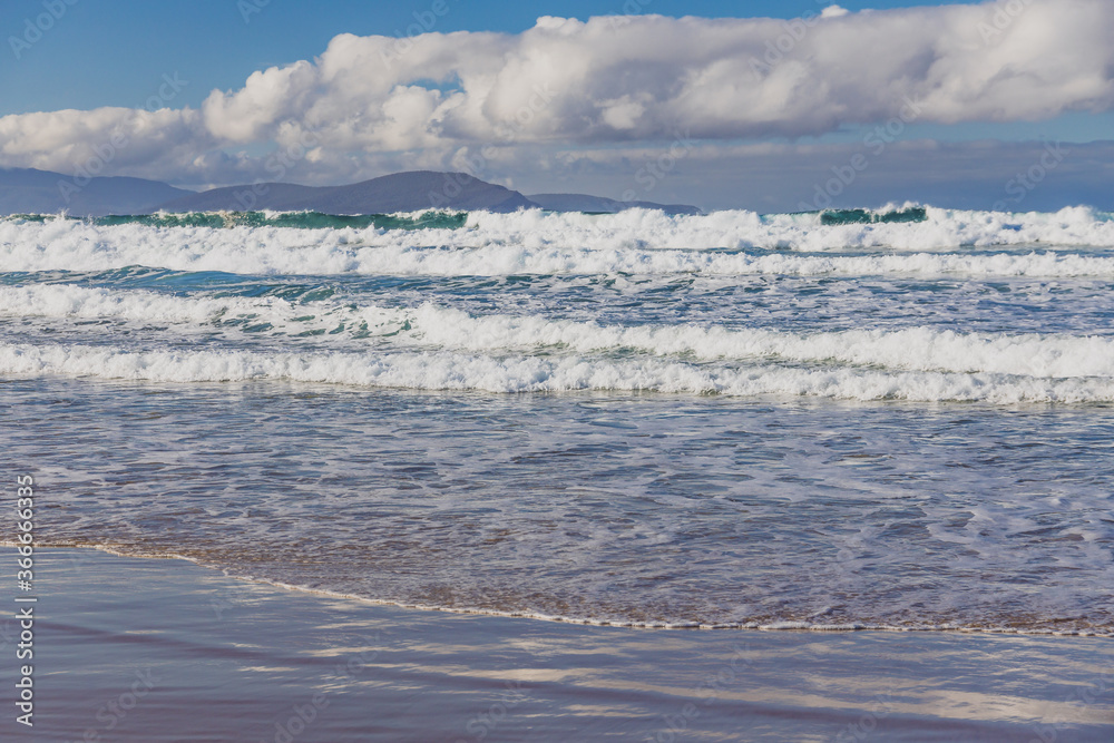 strong waves and pristine untouched Australian beach in Marion Bay in Tasmania with no people