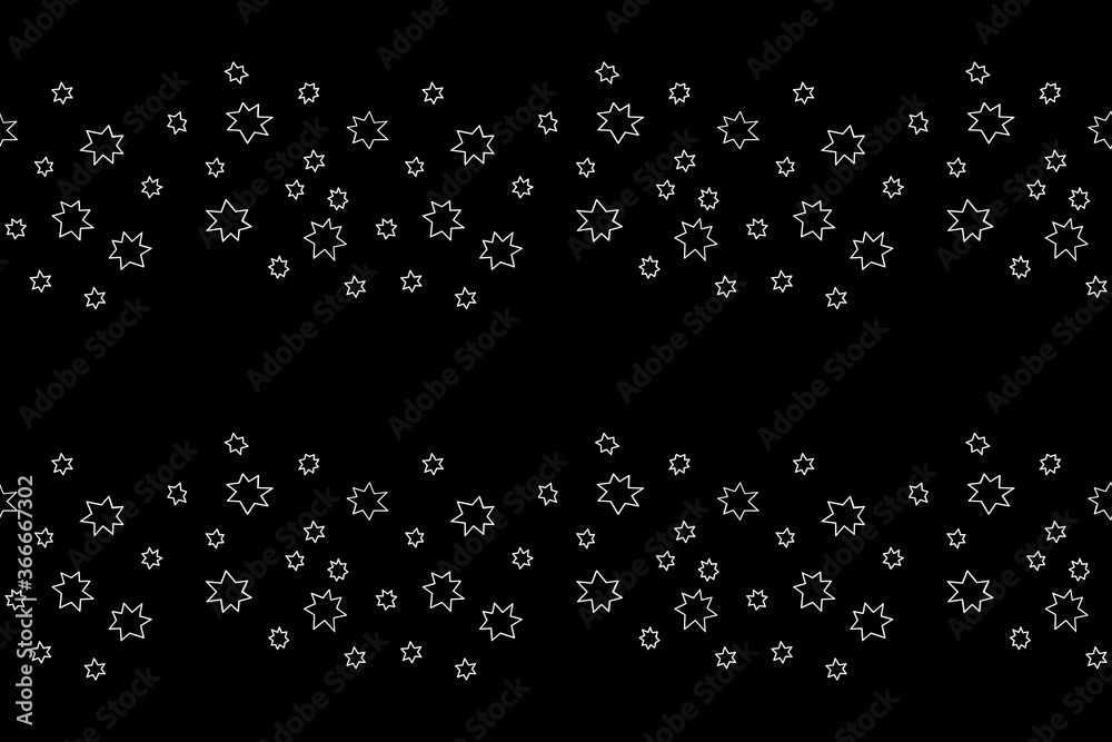 Seamless pattern with tracks clusters lines of contour stars on black background. Vector simple texture of the night sky, space