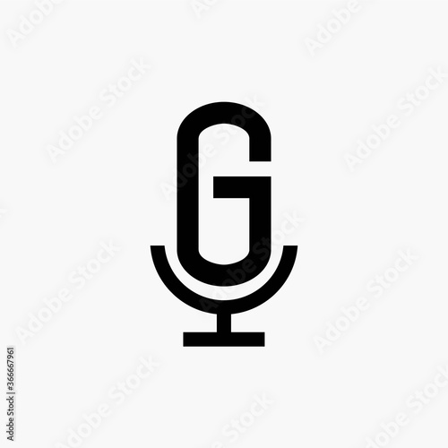 initial podcast logo monogram with microphone shape