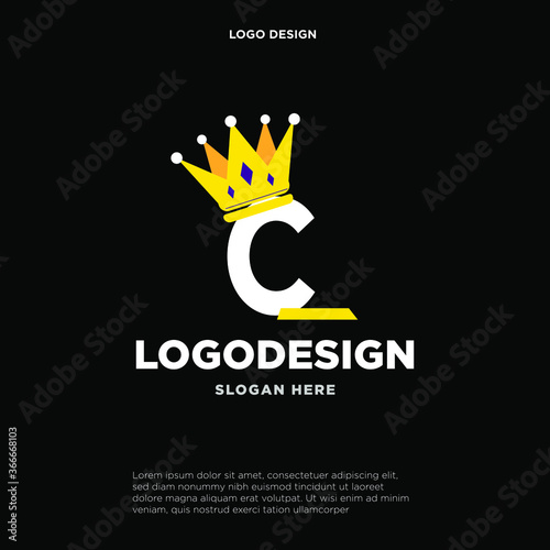 Elegant letter C with crown logo design vector. Luxury queen logo design