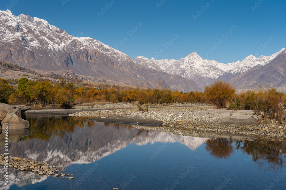Autumn season in Gupis valley in Pakistan, Hindu Gush mountain range