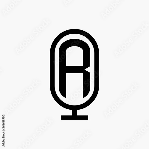 initial podcast logo monogram with microphone shape