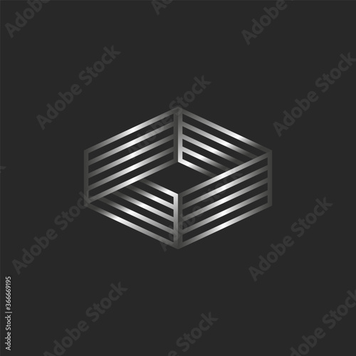 Infinity logo 3d isometric shape, boxing ring logotype, linear form illusion.