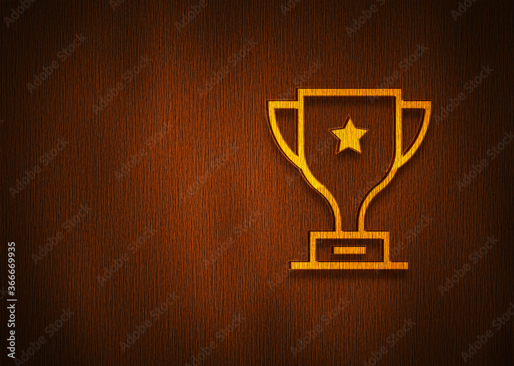 Fotografie Trophy icon dark wood texture background illustration