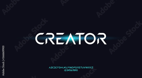 Creator, an Abstract technology futuristic alphabet font. digital space typography vector illustration design 