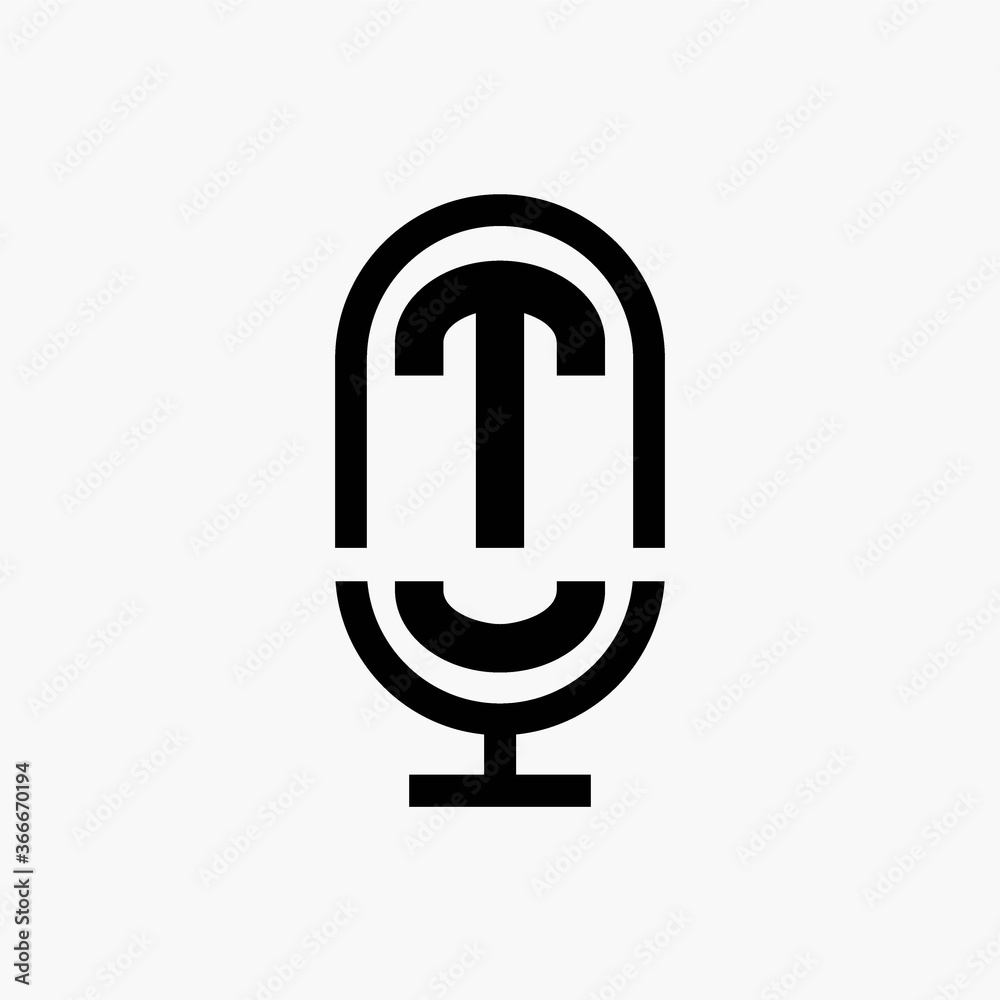 initial podcast logo monogram with microphone shape initial podcast logo monogram with microphone shape