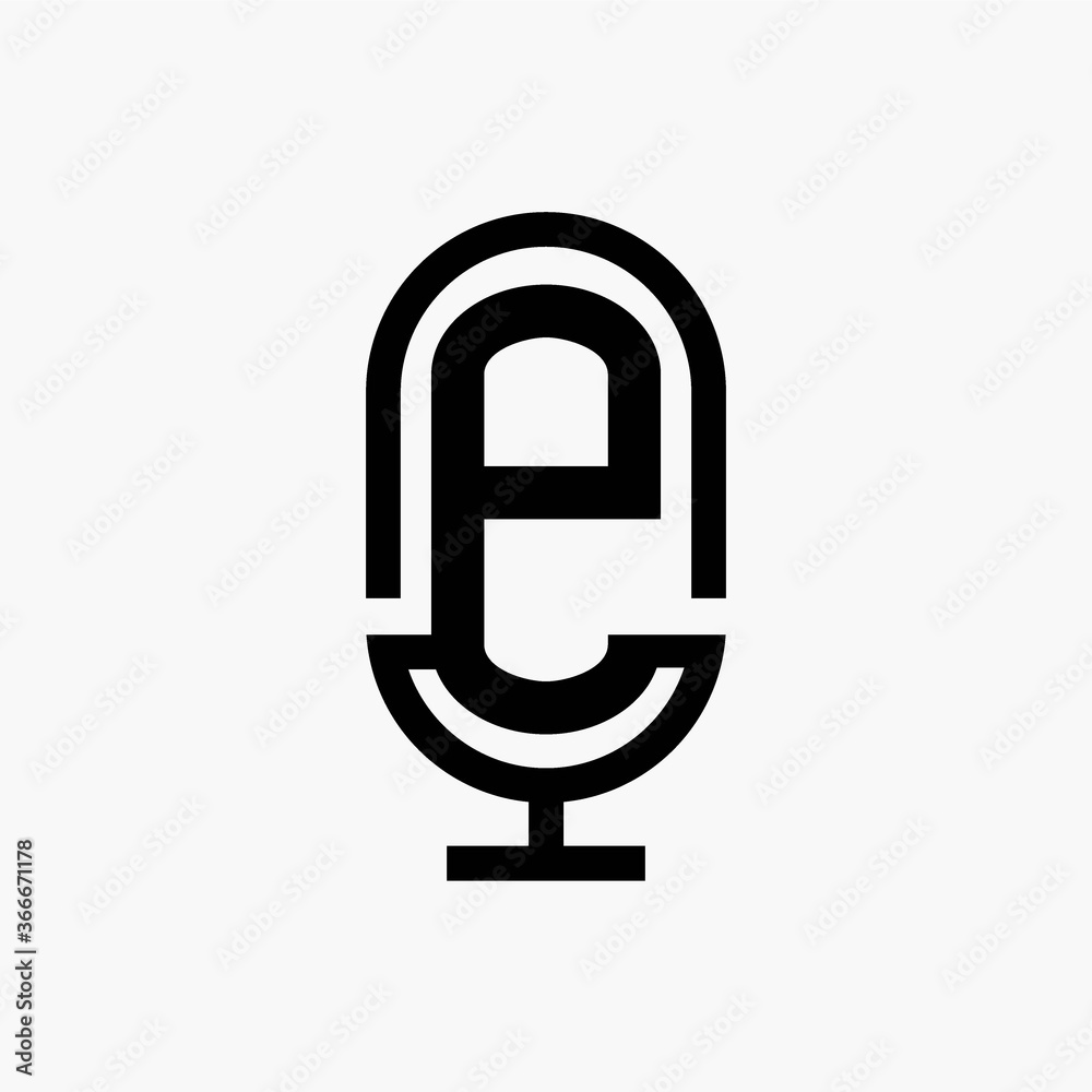 E initial podcast logo monogram with microphone shape E initial podcast logo monogram with microphone shape
