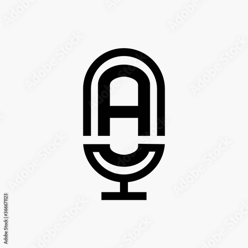 A initial podcast logo monogram with microphone shape