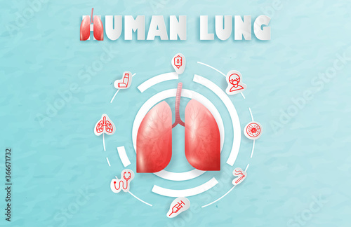 Human lung and treatment paper cut style. A concept hospital for wallpaper and web.