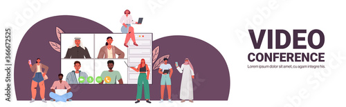 mix race people chatting during video call friends having online conference meeting communication concept horizontal copy space vector illustration