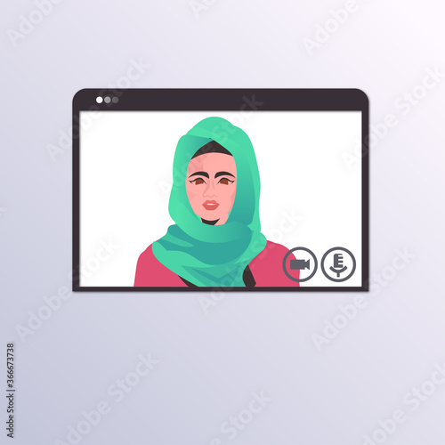 arab businesswoman having virtual conference during video call remote work quarantine isolation communication concept arabic woman in web browser window portrait horizontal vector illustration