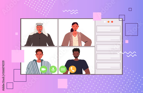 mix race people chatting during video call businesspeople in web browser windows having online conference meeting communication concept horizontal portrait vector illustration