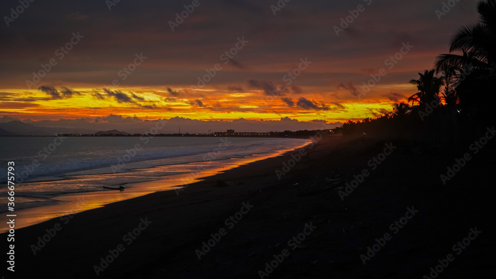 Beautiful Sunset with magic colors on the beach of Costa Rica