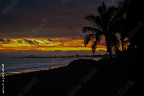 Beautiful Sunset with magic colors on the beach of Costa Rica