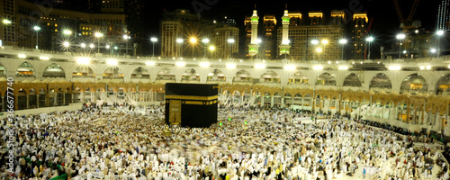 MECCA, SAUDI ARABIA, 13 April 2017 - Muslim pilgrims from all over the world gathered to perform Umrah or Hajj at the Haram Mosque.Pilgrims perform the Tawaf around the Kaaba of 7 rounds.