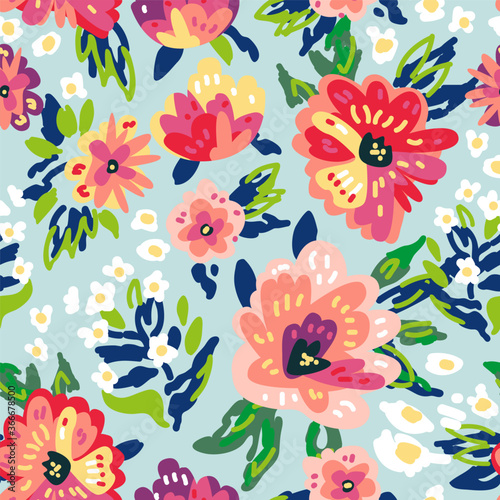 Tulips on white background. Sketchy floral print.