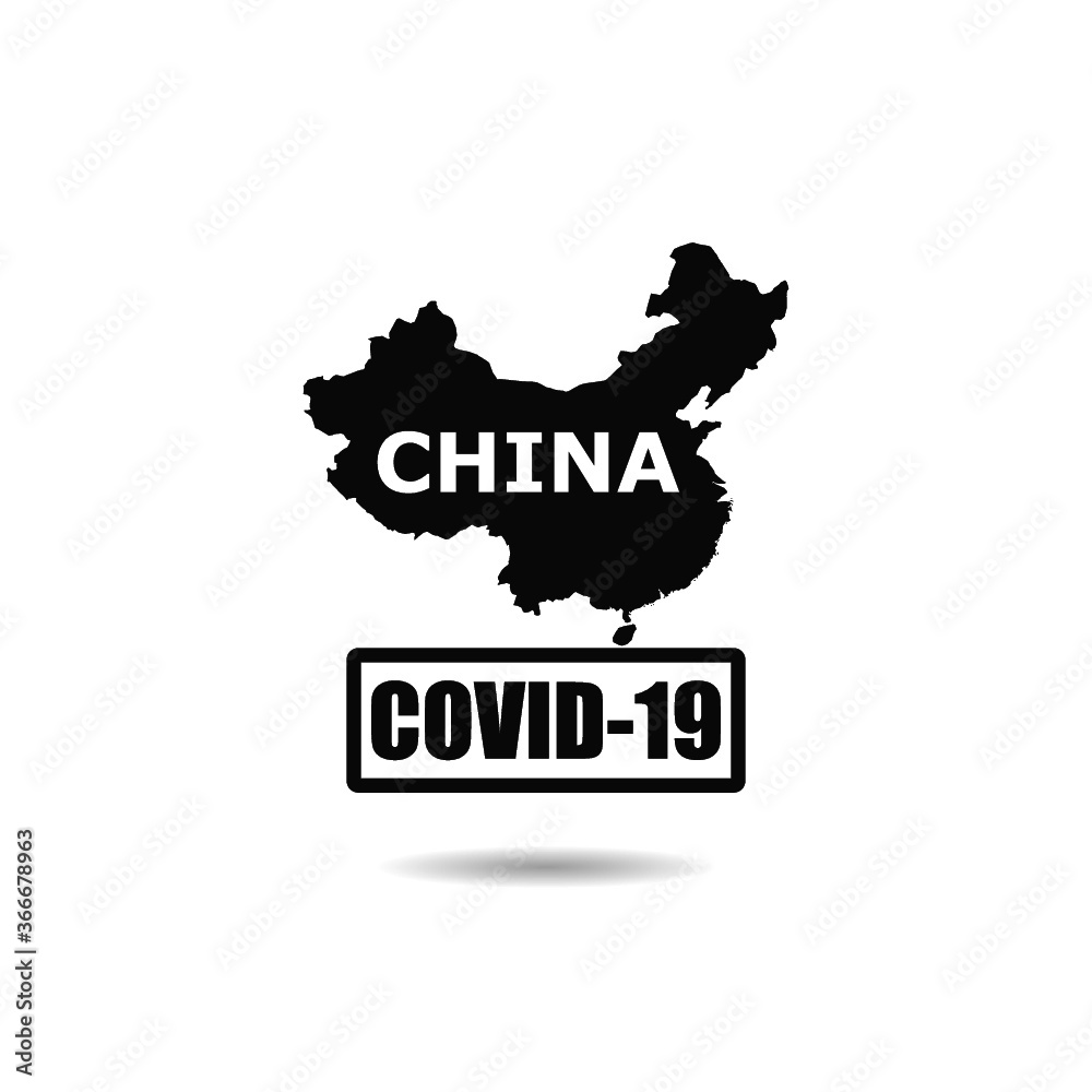China map Coronavirus Covid-19 infection icon with shadow