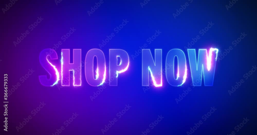 Shop now. Electric lightning words. Burning Logo on purple blue background. High quality 4k footage Shop now. Electric lightning words. Burning Logo on purple blue background. High quality 4k footage
