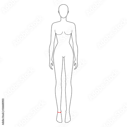 Women to do ankle measurement fashion Illustration for size chart. 7.5 head size girl for site or online shop. Human body infographic template for clothes. 
