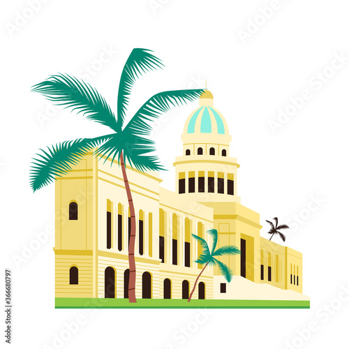 Cuba capitol building flat color vector object