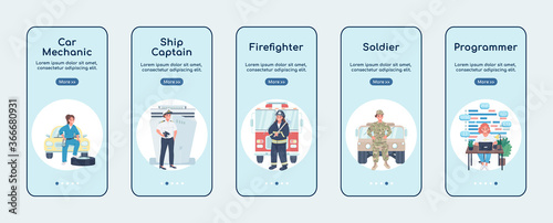 Non traditional women jobs onboarding mobile app screen flat vector template
