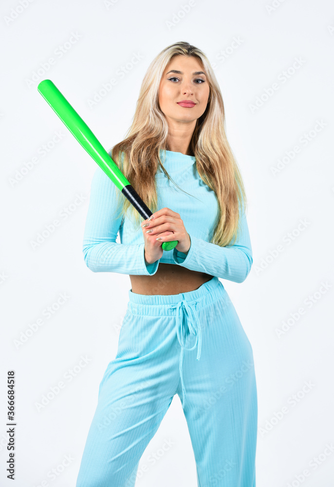 Confident and strong lady. Outdoor sport activity. Woman play baseball game. Girl hold baseball bat on white background. Woman in baseball sport. Gentle but aptly. Baseball female player concept Confident and strong lady. Outdoor sport activity. Woman play baseball game. Girl hold baseball bat on white background. Woman in baseball sport. Gentle but aptly. Baseball female player concept
