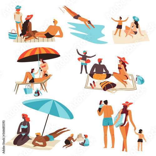 Summer vacation and summertime holidays, people by seaside