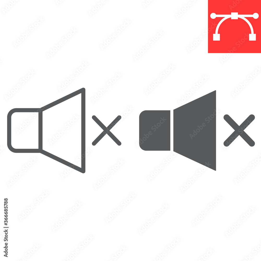 Mute line and glyph icon, ui and button, silent sign vector graphics, editable stroke linear icon, eps 10. Mute line and glyph icon, ui and button, silent sign vector graphics, editable stroke linear icon, eps 10.